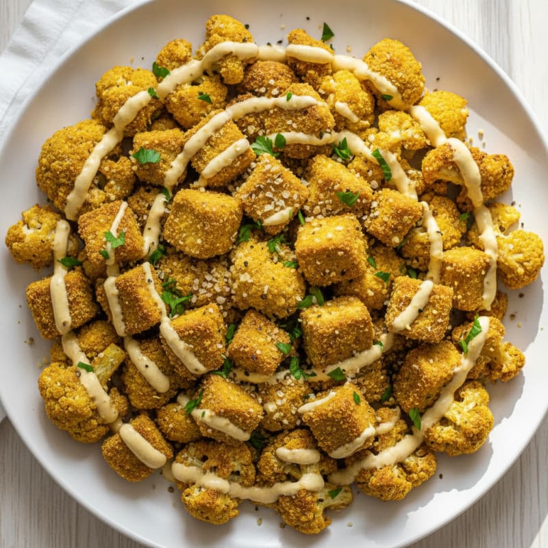 Roasted Cauliflower and Tofu with Tahini Drizzle