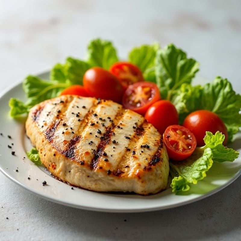 Grilled Chicken Breast with Crisp Romaine and Tomato Salad