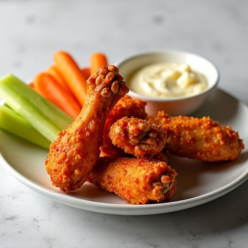 Crispy Baked Buffalo Chicken Wings with Fresh Vegetable Sticks