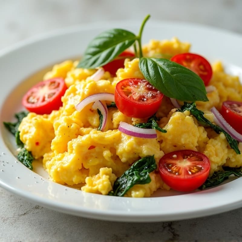 Fluffy Scrambled Eggs with Fresh Garden Vegetables