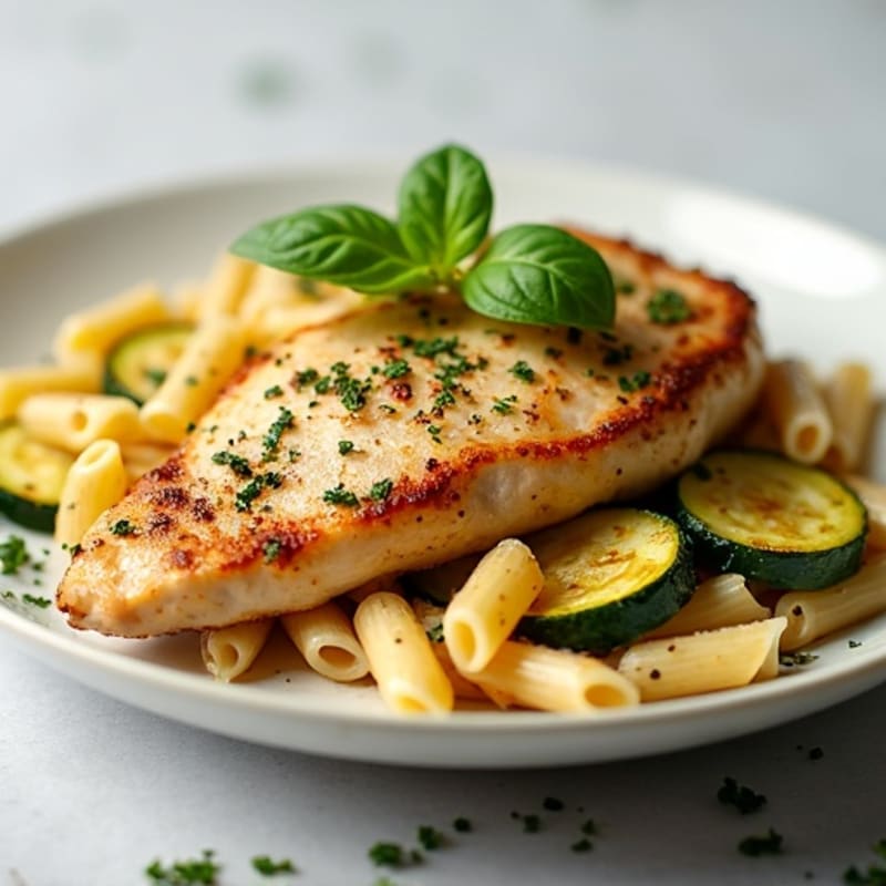 Garlic Herb Chicken Pasta with Roasted Zucchini