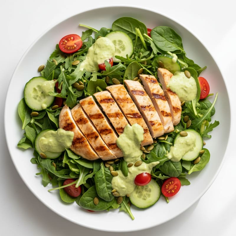 Grilled Chicken Breast Salad with Creamy Avocado Dressing