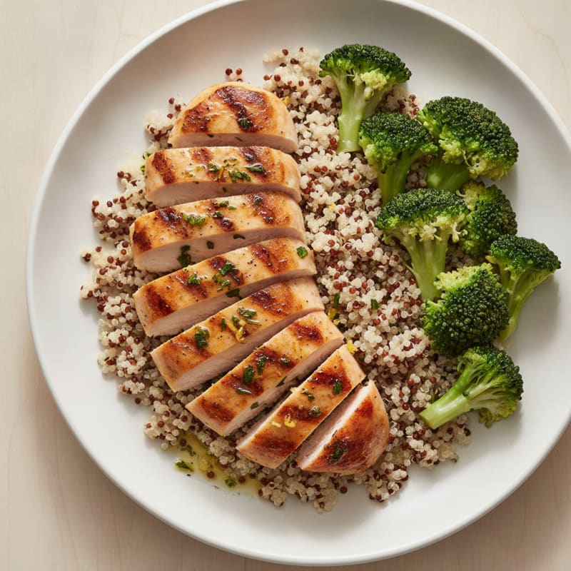 Grilled Chicken Breast with Quinoa and Steamed Broccoli