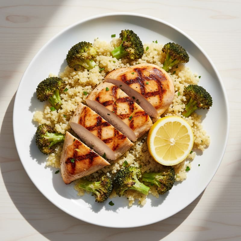 Grilled Chicken Breast with Quinoa and Roasted Broccoli