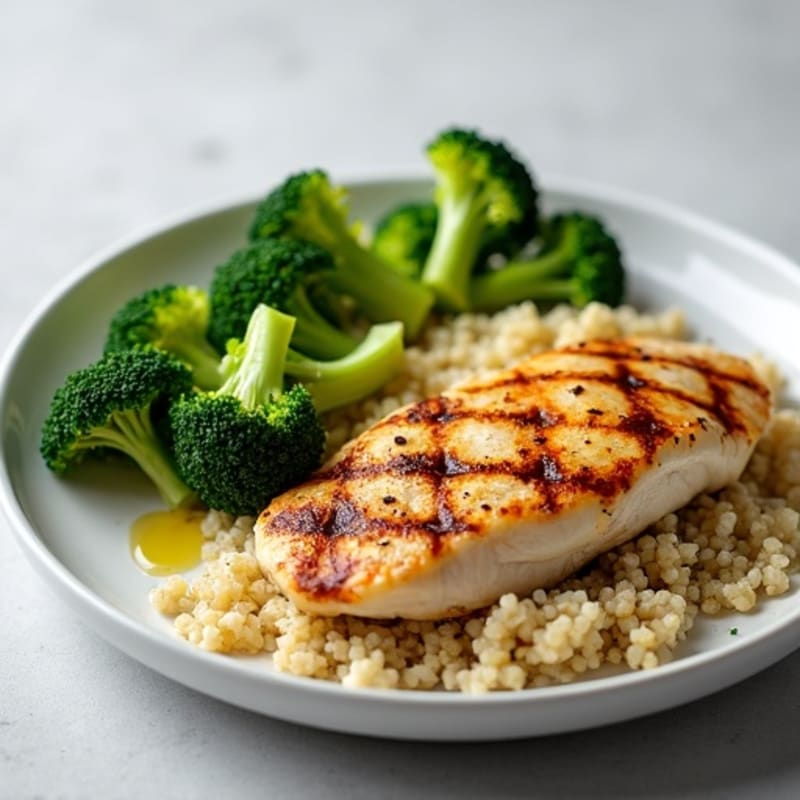 Grilled Chicken Breast with Quinoa and Steamed Broccoli