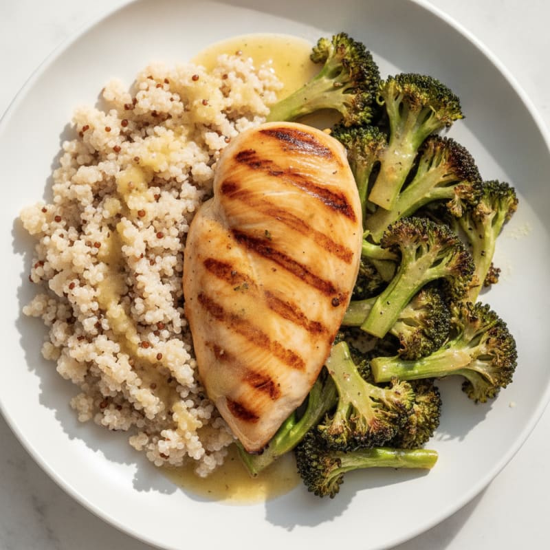 Grilled Chicken Breast with Quinoa and Roasted Broccoli