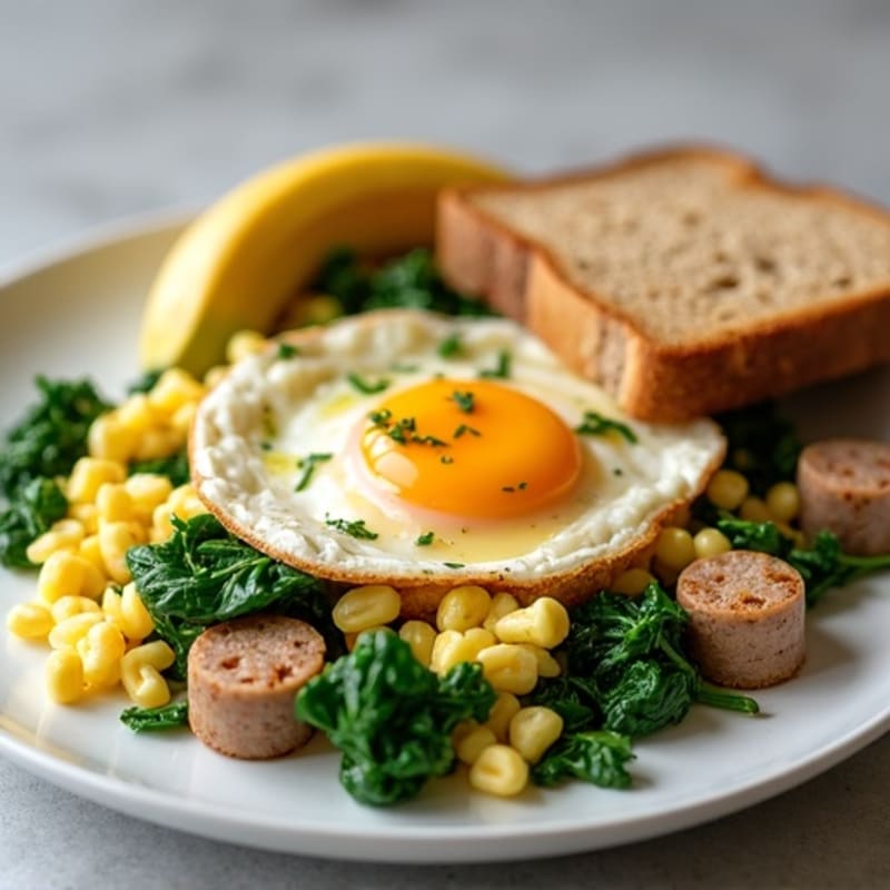 Egg White and Turkey Sausage Scramble with Sautéed Spinach