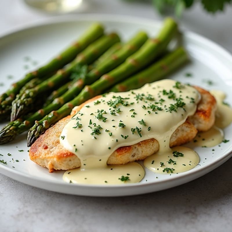 Creamy Garlic Herb Chicken with Crispy Roasted Asparagus