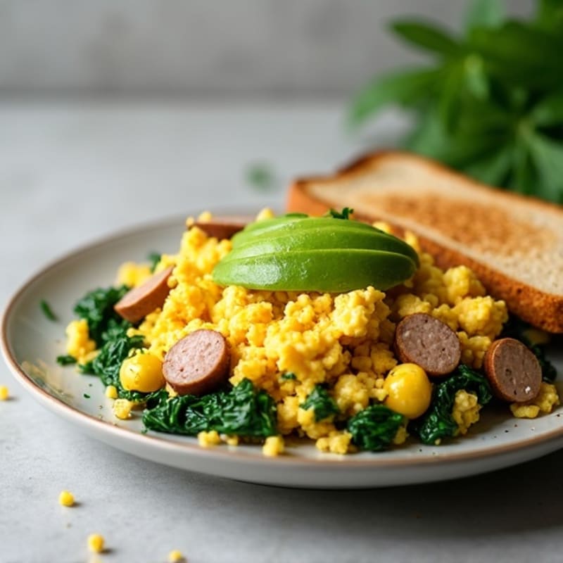 Egg White Scramble with Turkey Sausage and Sautéed Spinach