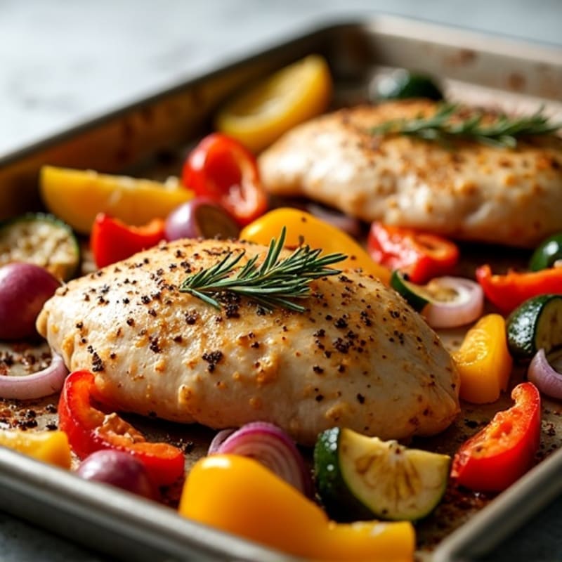 Herb-Crusted Sheet Pan Chicken with Roasted Rainbow Vegetables