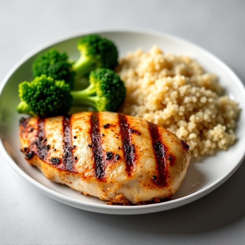 Grilled Chicken Breast with Steamed Broccoli and Quinoa