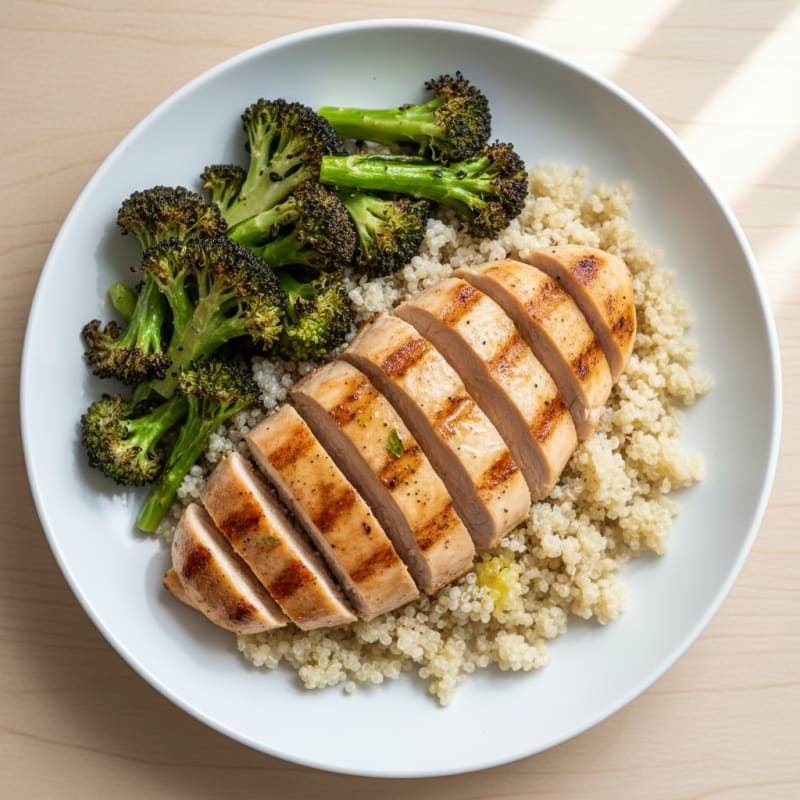 Grilled Chicken Breast with Quinoa and Roasted Broccoli