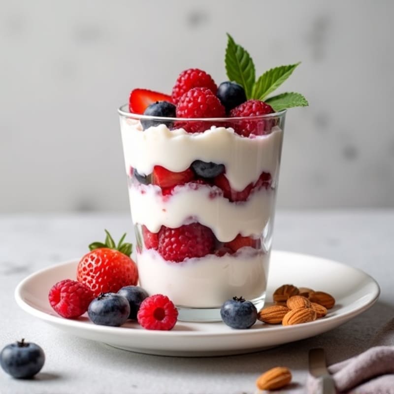 Greek Yogurt Protein Parfait with Mixed Berries and Almonds