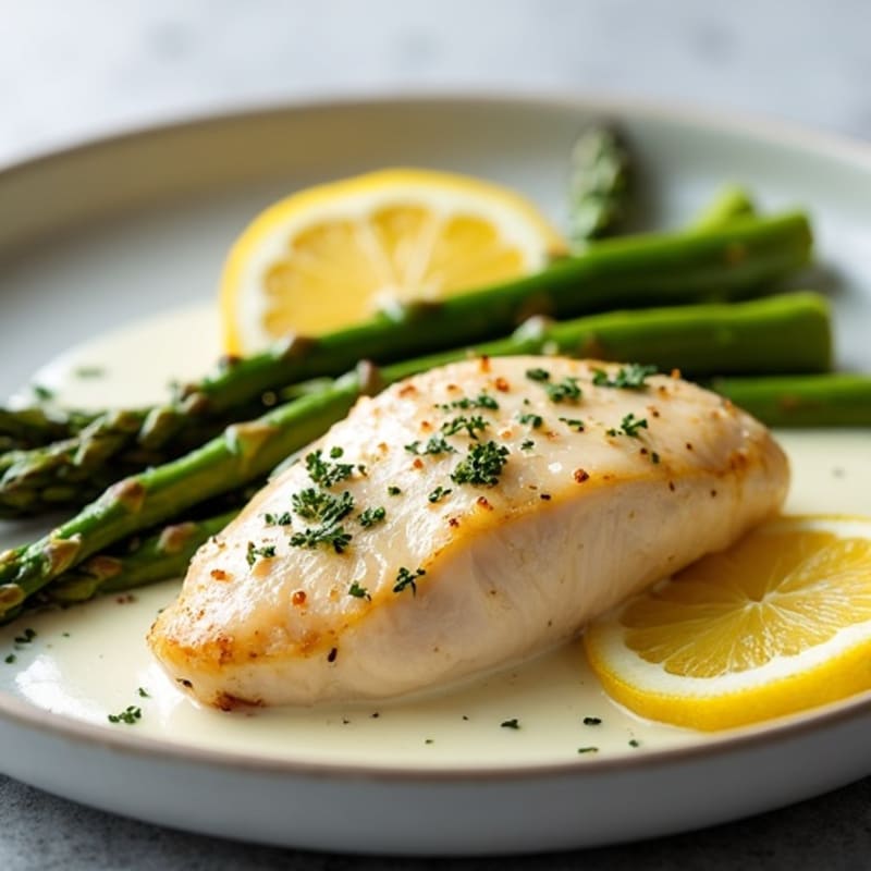 Creamy Lemon Garlic Chicken with Roasted Asparagus