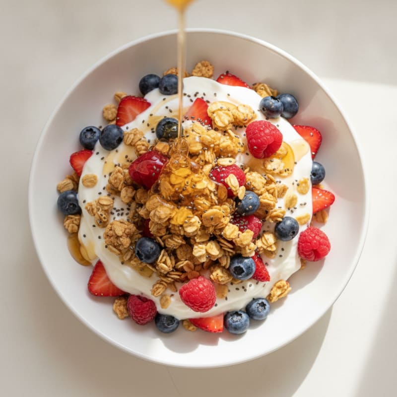 Greek Yogurt Parfait with Mixed Berries and Protein Granola