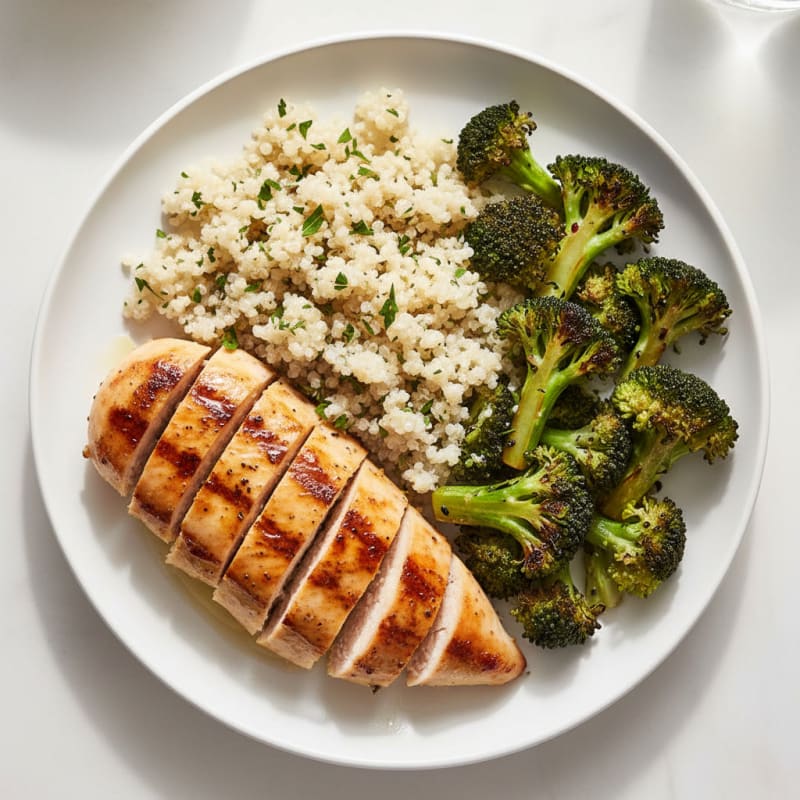 Grilled Chicken Breast with Roasted Broccoli and Quinoa