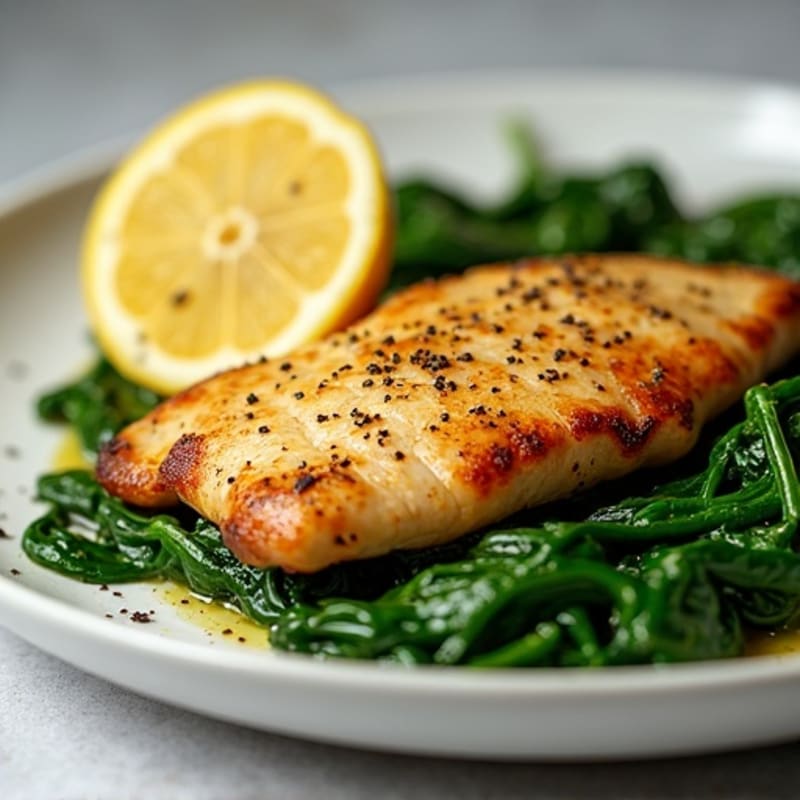 Lemon Garlic Pan-Seared Chicken with Sautéed Spinach