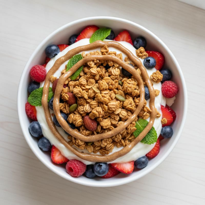 Creamy Greek Yogurt Parfait with Protein Granola and Mixed Berries