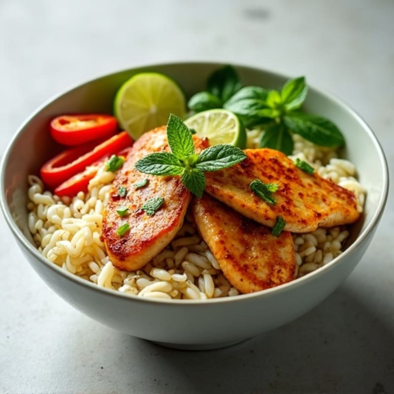 Pan-Seared Chicken with Fresh Mint and Lime Noodle Bowl