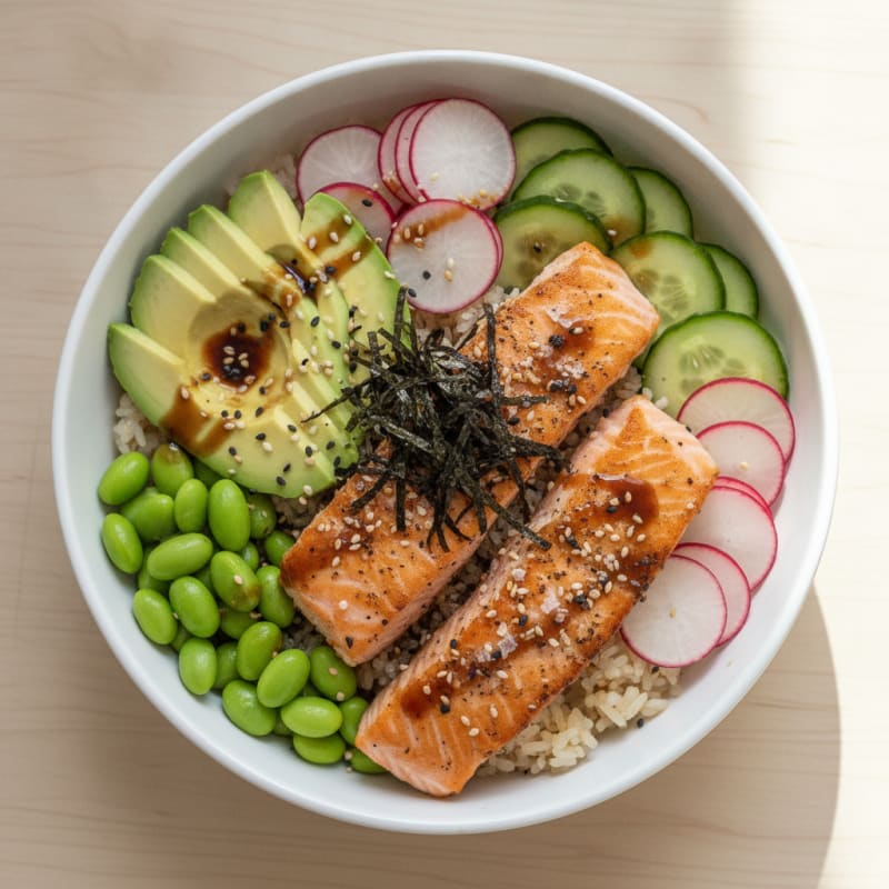 Salmon Sushi Rice Bowl with Avocado