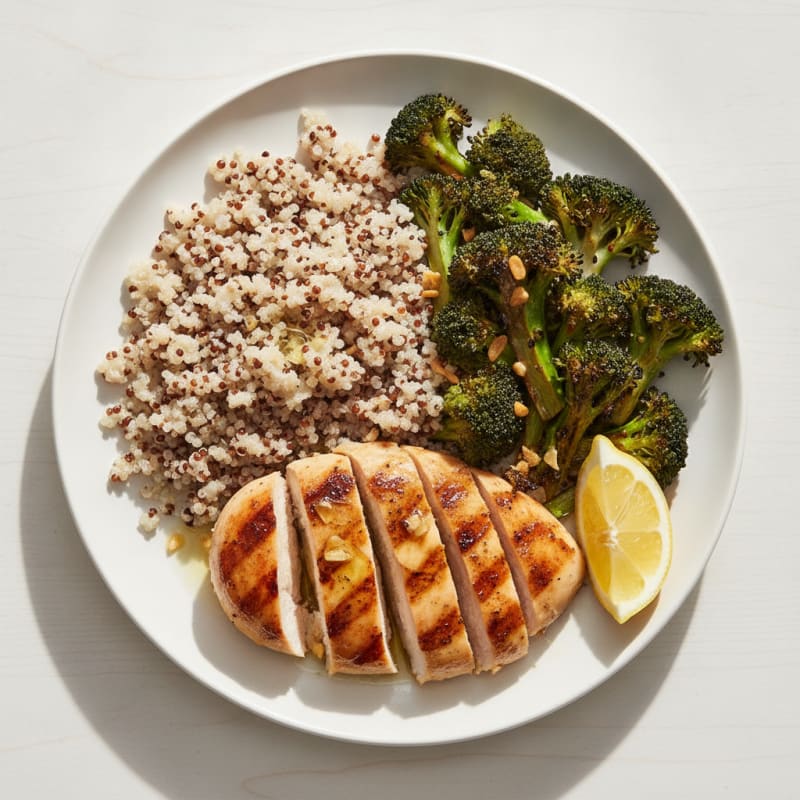 Grilled Chicken Breast with Quinoa and Roasted Broccoli