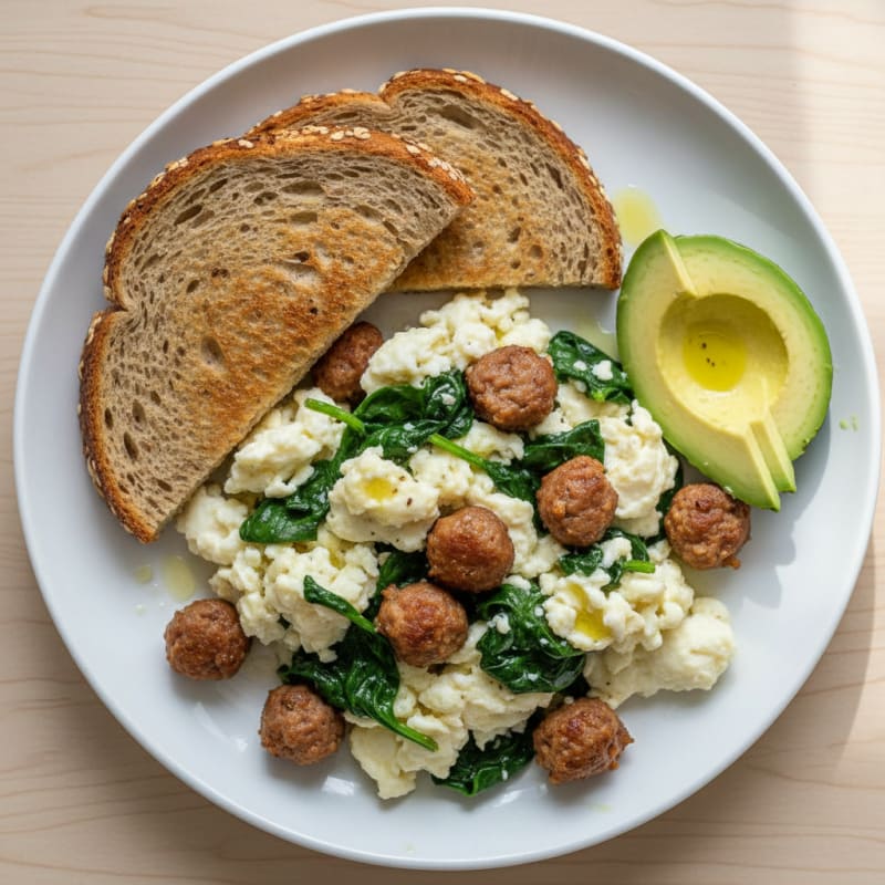 Egg White Scramble with Spinach and Turkey Sausage