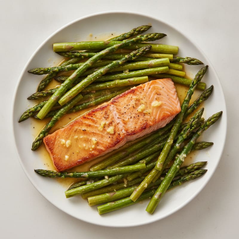 Grilled Salmon with Roasted Asparagus and Lemon Butter