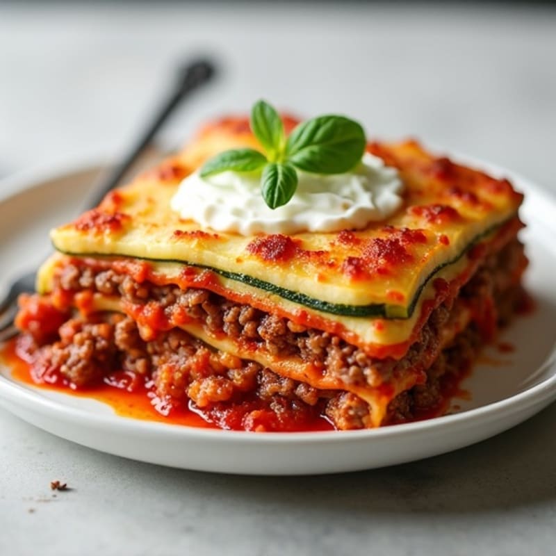 Hearty Baked Zucchini Lasagna with Lean Ground Beef and Creamy Ricotta