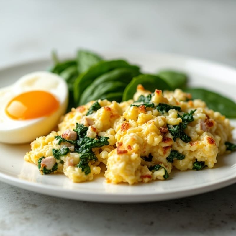 Egg White Spinach Scramble with Grilled Turkey