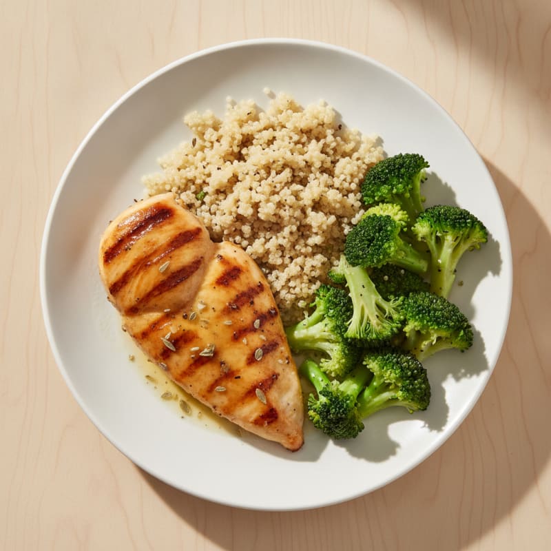 Grilled Chicken Breast with Quinoa and Steamed Broccoli