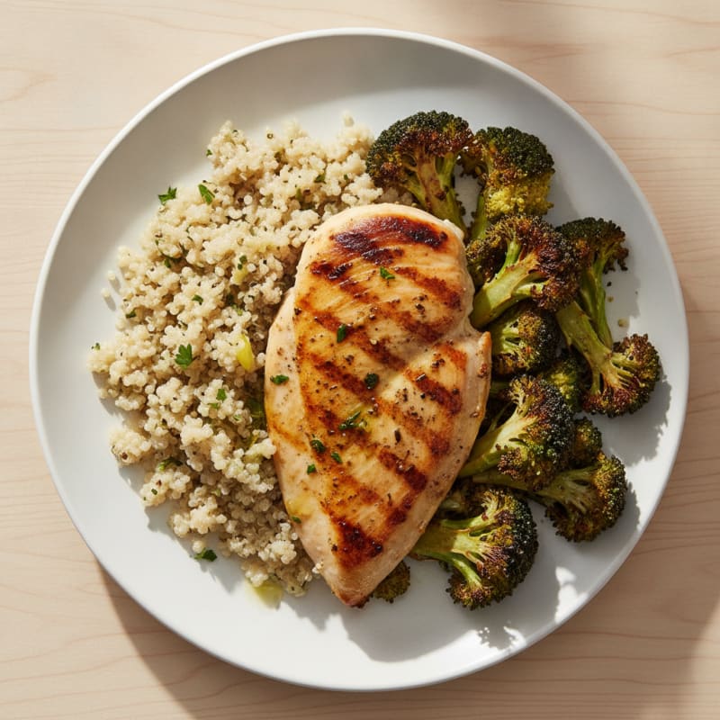 Grilled Chicken Breast with Quinoa and Roasted Broccoli