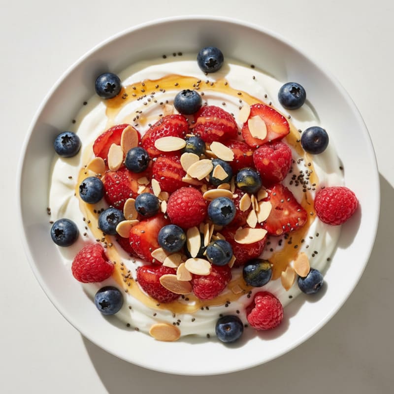 Creamy Greek Yogurt with Mixed Berries and Almonds