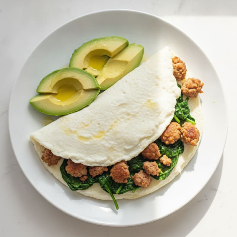 Egg White Spinach Omelette with Turkey Sausage