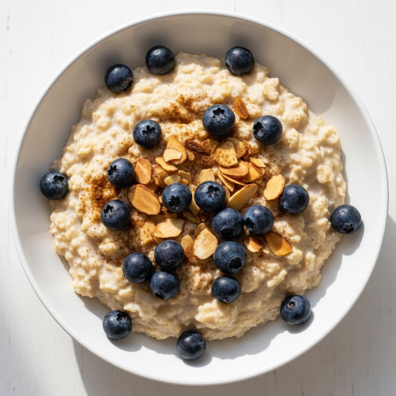 Whey Protein Oatmeal with Sliced Almonds and Fresh Berries