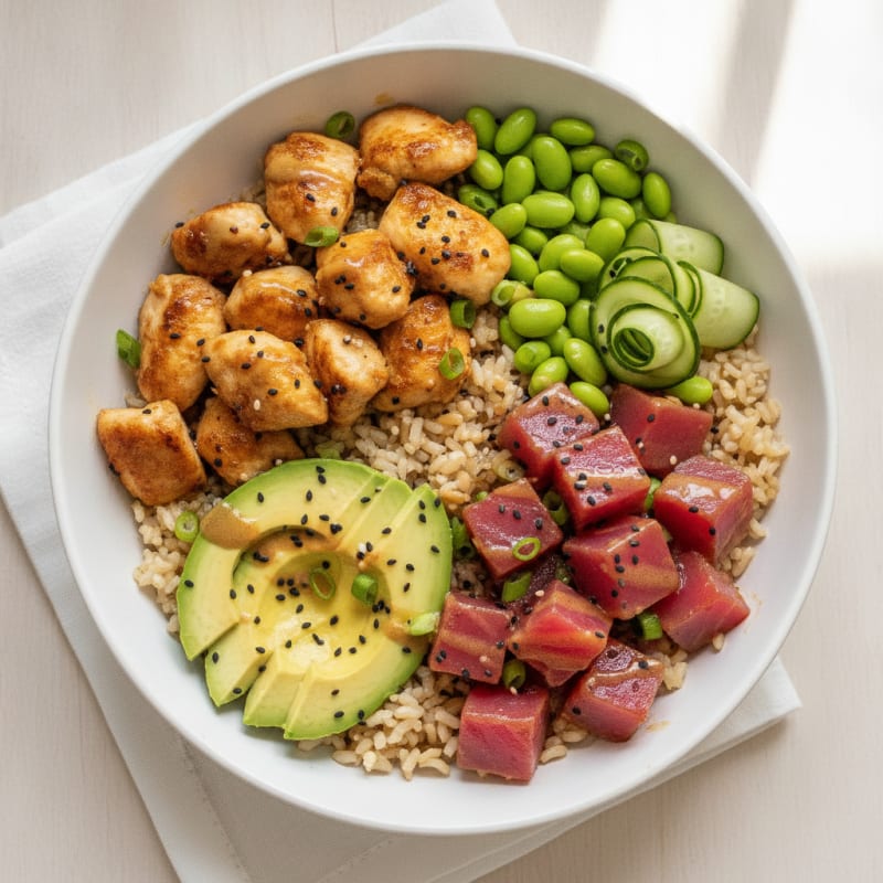Ginger-Soy Chicken and Tuna Poke Bowl