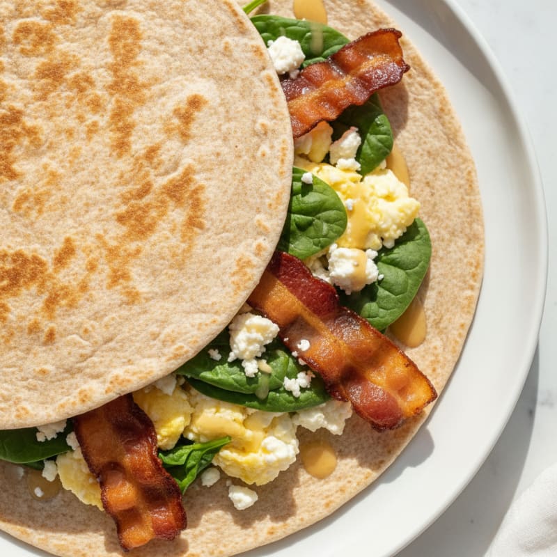 Crispy Turkey Bacon Egg White Wrap with Spinach and Feta
