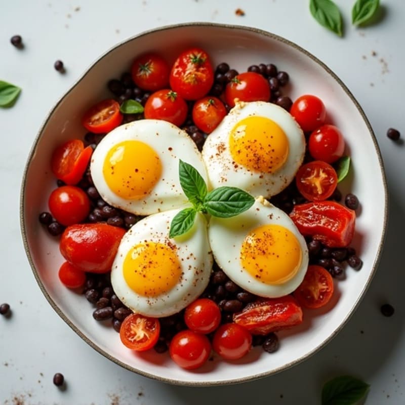Spicy Tomato and Bell Pepper Skillet with Poached Eggs