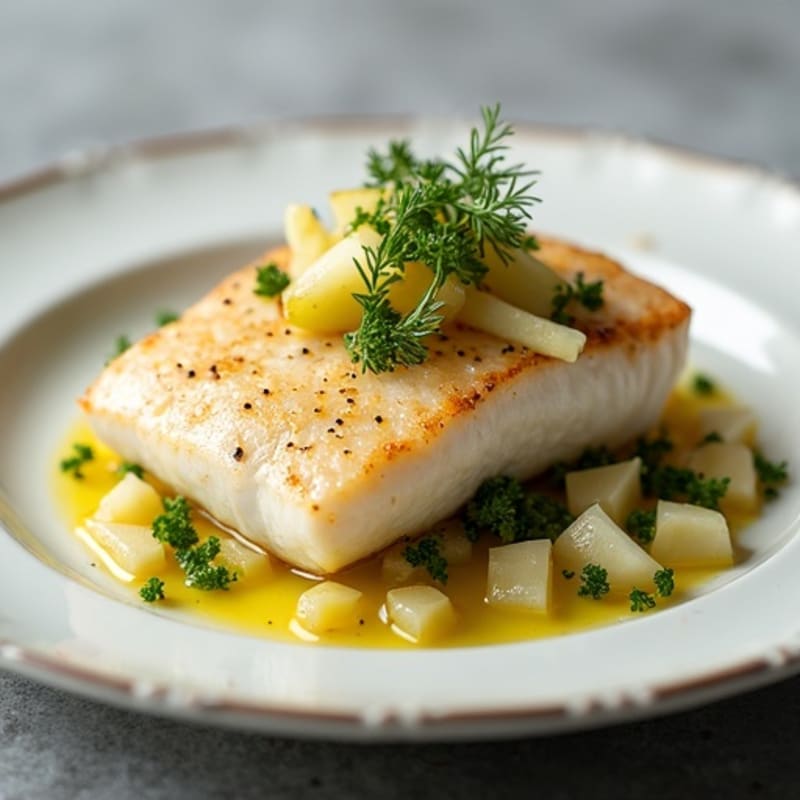 Pan-Seared Citrus-Herb Halibut with Crunchy Fennel-Apple Slaw