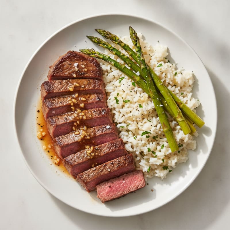 Pan-Seared Steak with Garlic Herb Rice