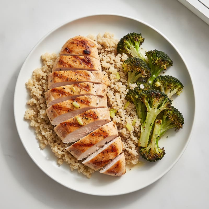 Grilled Chicken Breast with Quinoa and Roasted Broccoli