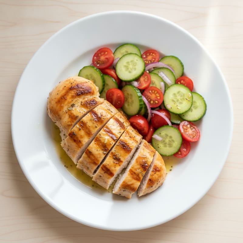 Grilled Chicken Breast with Fresh Tomato Cucumber Salad