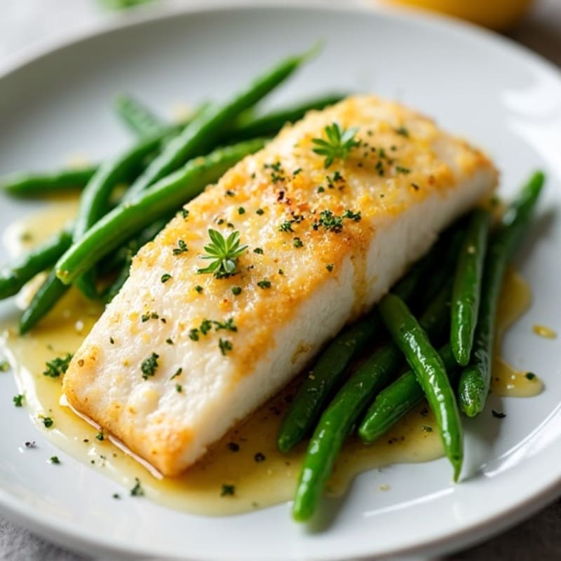 Lemon Garlic Baked Cod with Roasted Green Beans