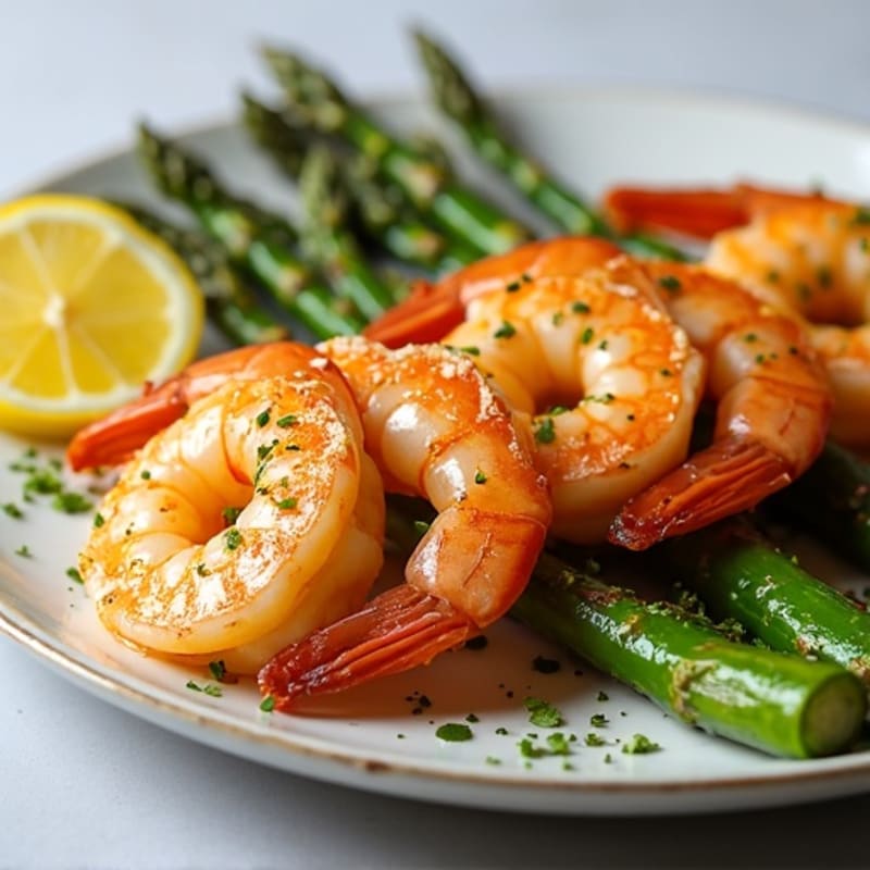 Lemon Garlic Pan-Seared Shrimp with Roasted Asparagus