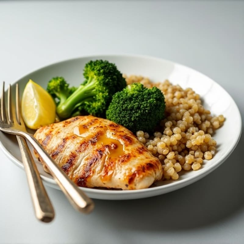 Grilled Chicken Breast with Quinoa and Roasted Broccoli