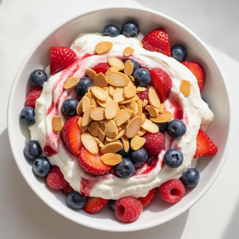 Greek Yogurt Protein Parfait with Mixed Berries and Almonds