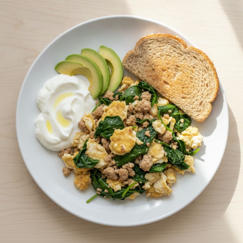 Egg White and Turkey Spinach Scramble with Greek Yogurt
