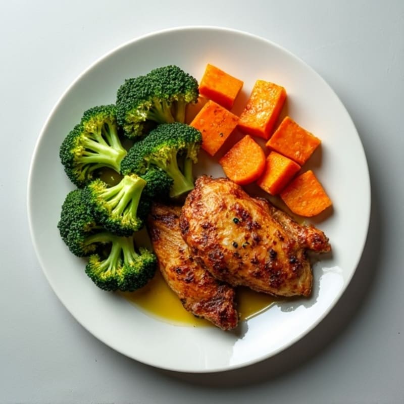 Sheet Pan Crispy Chicken Thighs with Roasted Broccoli and Sweet Potatoes