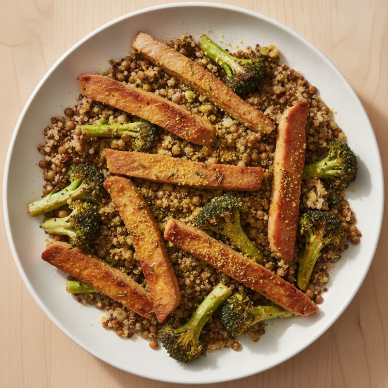 Crispy Lentil and Quinoa Power Bowl with Roasted Broccoli