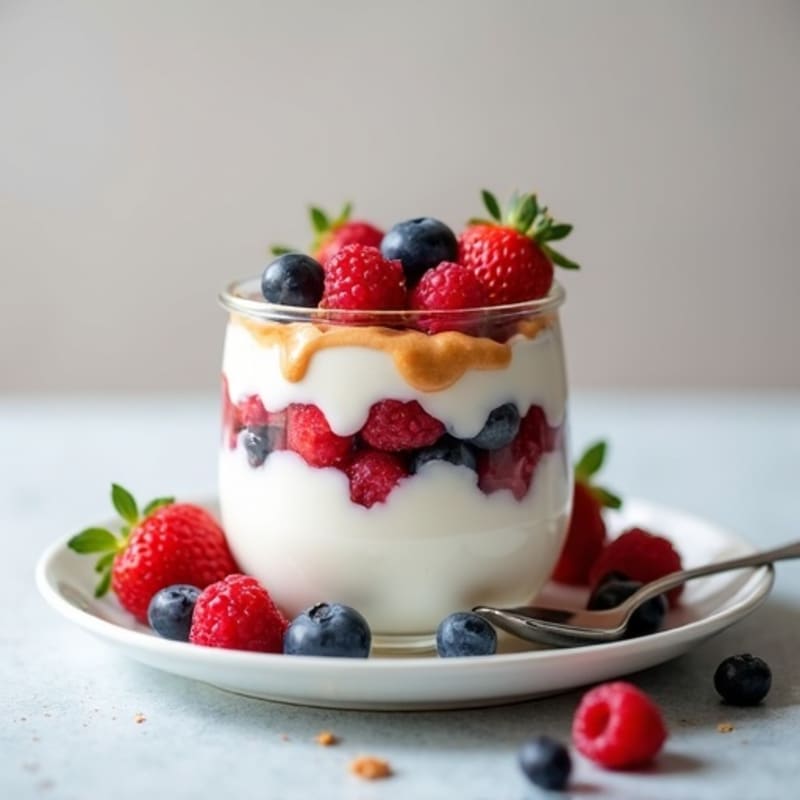 Greek Yogurt Protein Parfait with Mixed Berries and Almond Butter