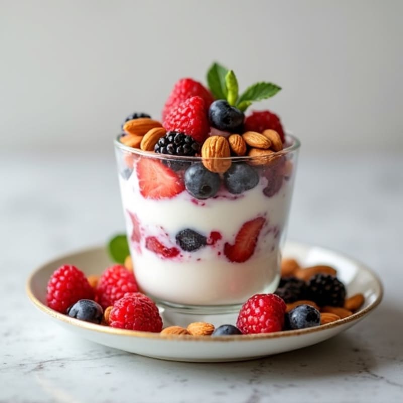 Creamy Greek Yogurt Parfait with Crunchy Almonds and Mixed Berries